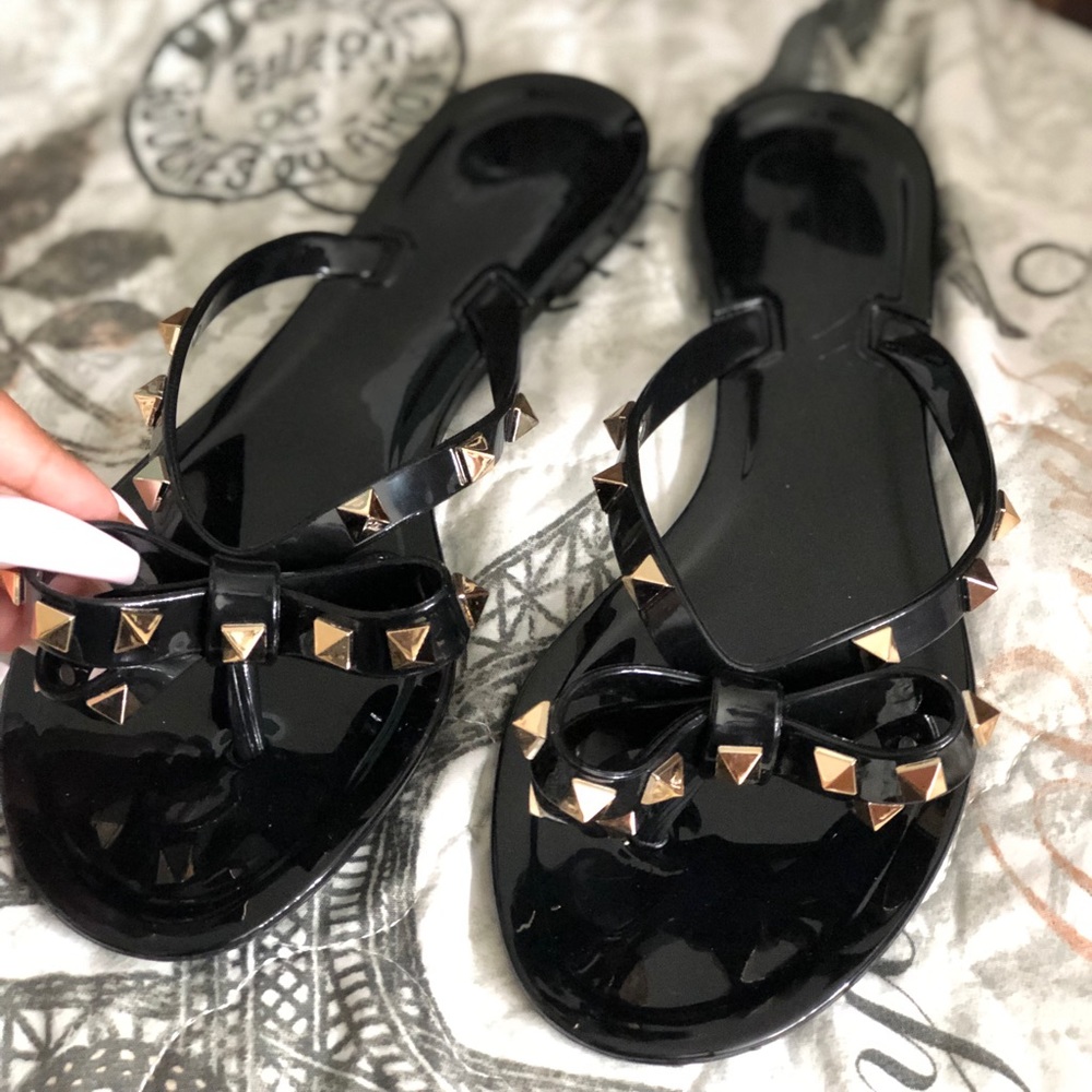 Bow Studded Jelly Sandals